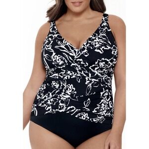 New! Womens Trimshaper One Piece Swimsuit Size 24w Adjustable Straps